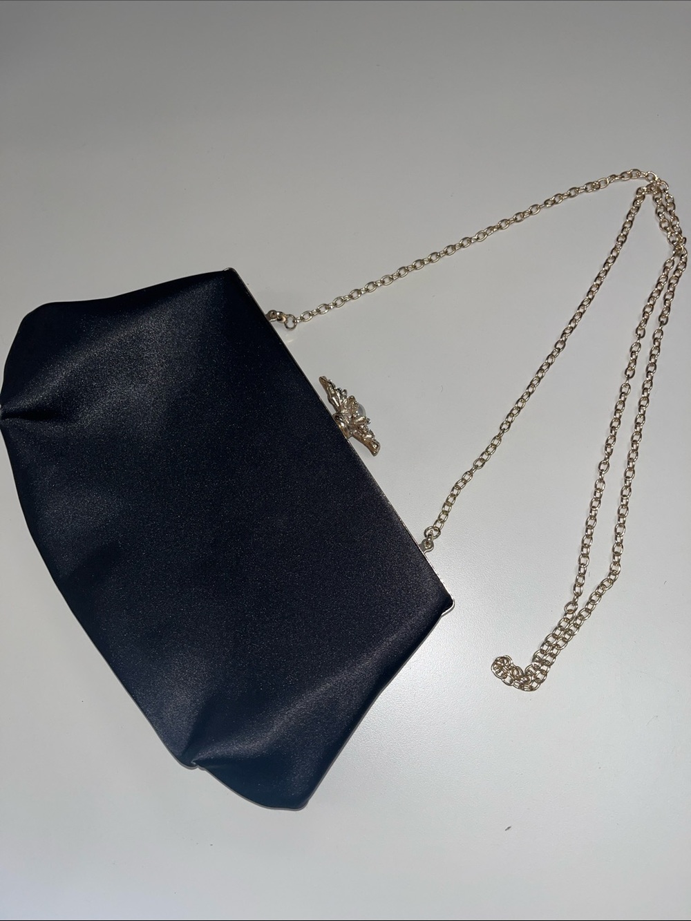 La Regale Black Satin Finish Event Bag with Pearl & Stone details